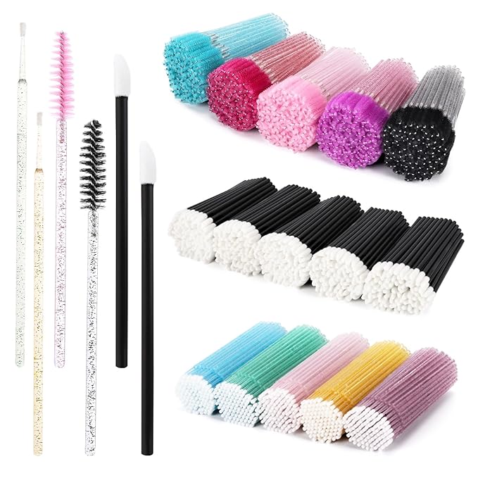 1500 PCS Disposable Mascara Applicators And Lip Applicators And Micro Cotton Swabs 500 Spoolies Mascara Wands 500 Lip Brushes 500 Micro Swabs Colorful Disposable Brushes Makeup Applicator Tool