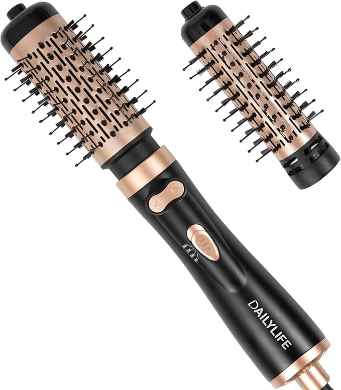 DAILYLIFE Rotating Hair Dryer Brush Hot Air Brush with 2 Brushes (1.5 &amp 2) ALCI Safety Plug and Ionic Technology More Shine and Less Frizz