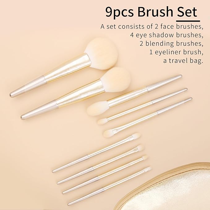 Natural Hair Makeup Brush Set Professional Fox Hair Makeup Brushes Set with Case by Luxury ENZO KEN Gold Cosmetic Brushes Makeup Set Natural Makeup Brushes Natural Bristle Makeup Brushes.(Cloud)