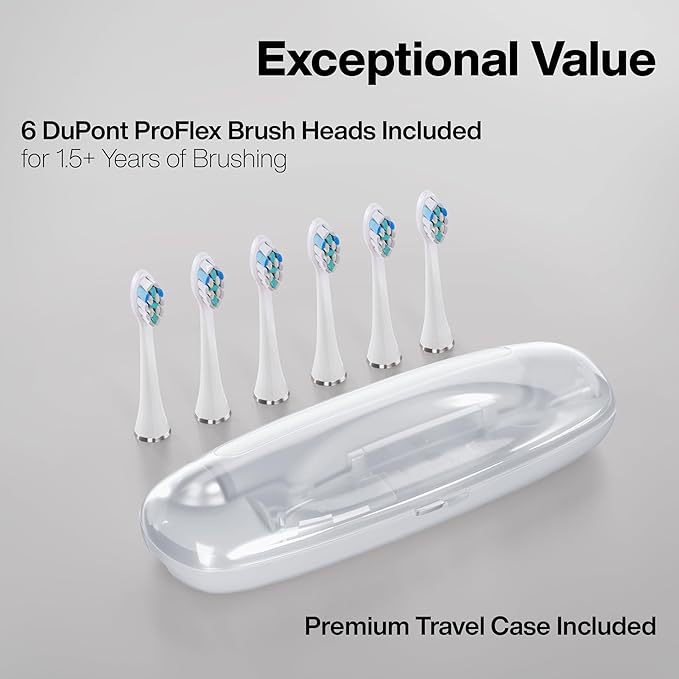 Aquasonic Vibe Series PRO ? Ultra-Whitening Electric Toothbrush ? 5 Modes &amp Smart Timers ? Premium Travel Case &amp 6 Proflex Brush Heads ? ADA Accepted Toothbrush (Optic White)