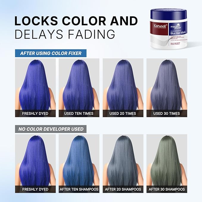 Karseell Blue Color Depositing Conditioner Deep Hair Mask Treatment Intensely Hydrating Refreshes Color &amp Tone 500mL 16.9floz