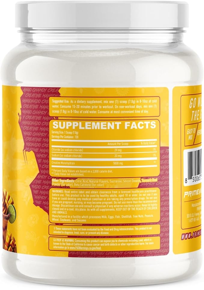 Primeval Labs Clean Creatine Monohydrate Powder | Flavored Powder for Muscle Strength &amp Recovery | Latin Aqua Fresca Flavors | Workout Supplement for Men &amp Women | 120 Servings | Mangonada