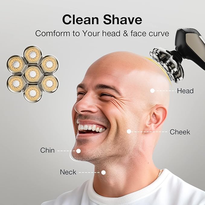 7 Blade Floating Replacement Shaving Head Washable Shaver Blade Heads Replacement for Head Shaver Wet &amp Dry Compatible for Rotary Shavers