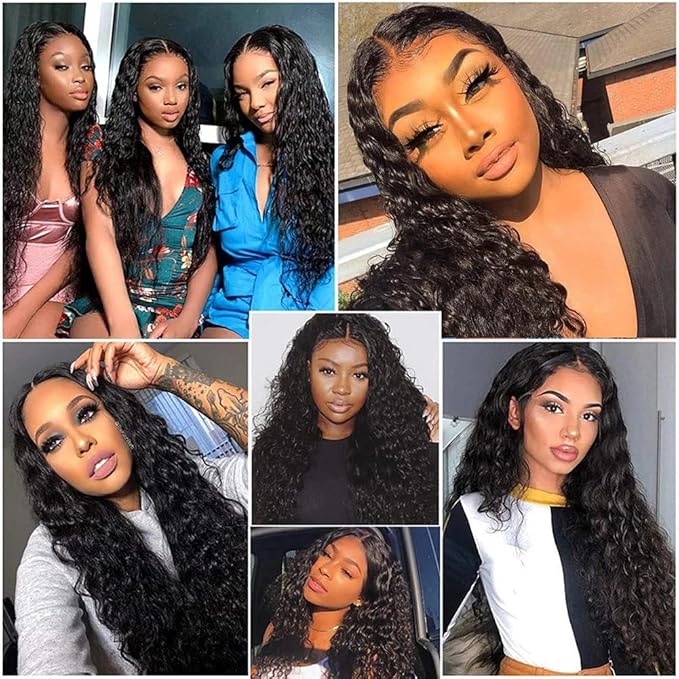 Metamuclia Water Wave 4x4 Lace Front Wigs Human Hair Pre Plucked 180% Density Brazilian Virgin Wet and Wavy Wigs for Women Curly Wig with Baby Hair Natural Color 24 Inch