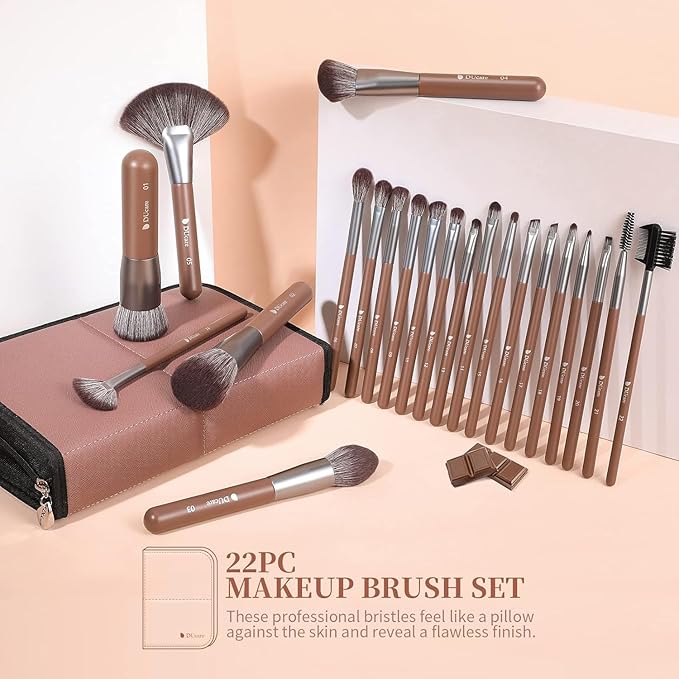 DUcare Professional Makeup Brush Set 22Pcs with Travel Case Synthetic Kabuki Foundation Brush Face Powder Brush Blush Brush Concealer Brush Eyeshadow Brushes