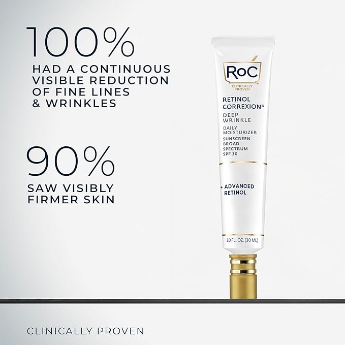 RoC Retinol Correxion Deep Wrinkle Daily Face Moisturizer with Sunscreen SPF 30 for Fine Lines Dark Spots Post-Acne Scars 1 Ounce (Packaging May Vary)