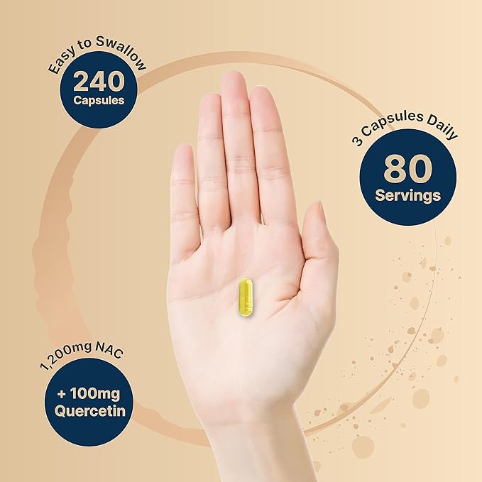 NatureBell NAC Supplement 1200mg Per Serving | 240 Capsules N-Acetyl Cysteine with Quercetin | Double Strength - Support for Immune Liver &amp Lung Health