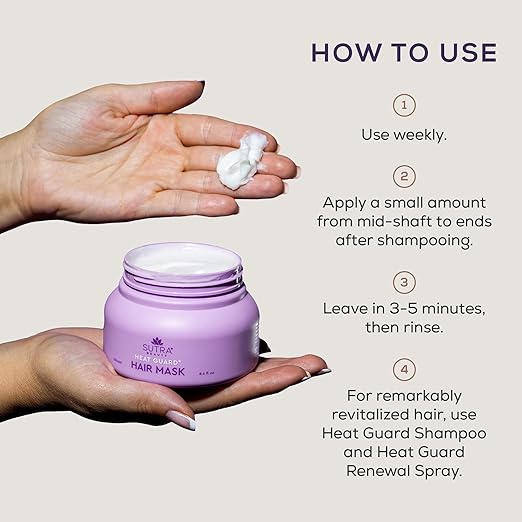 SUTRA Heat Guard Hair Mask Treatment for Frizzy Dry &amp Damaged Hair - Deep Conditioning Moisturizer Hydrates &amp Repairs Against Heat Damage with Hyaluronic Acid - Anti-Frizz Haircare