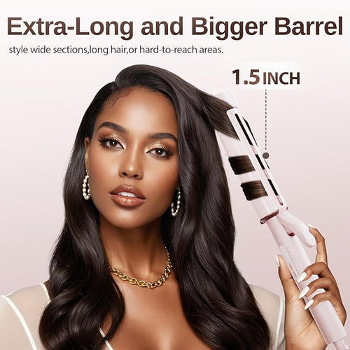 1.5 Inch Extra Large Curling Wand for Long Hair - Ceramic Tourmaline Barrel with 40000000 Negative Ions Defined Curls and Easy to Use with Temperature Control for All Hair Types