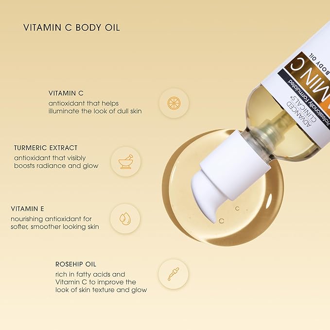 Advanced Clinicals Vitamin C Brightening Body Oil For Women &amp Men | Vitamin C Oil Skin Care Body Moisturizer With Vitamin E + Botanicals To Help Improve Appearance Of Dark Spots + Dry Skin 2PC