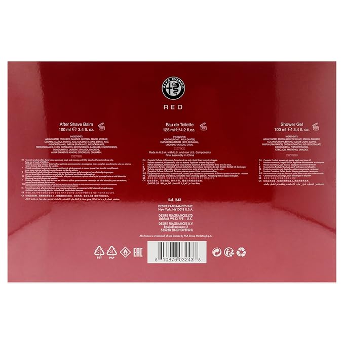 Alfa Romeo Alfa Romeo Red 4.2 oz EDT Spray 3.4oz Shower Gel 3.4oz After Shave Balm Men 3 Pc Gift Set (10034095)