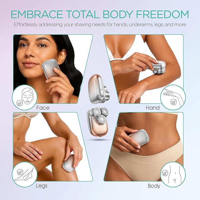 VOYOR Electric Razors for Women 3D Floating Blade Shaver for Women Electric Shaver for Legs Bikini and Body Facial Hair Remover Women's Shavers Waterproof Women's Grooming ES310 (Gold)