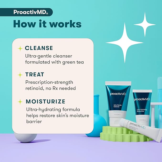 Proactiv MD 3-Step Routine Ultra-Gentle Face Cleanser 0.1% Adapalene Gel Treatment Ultra-Hydrating Moisturizer 30-Day Acne Treatment Kit