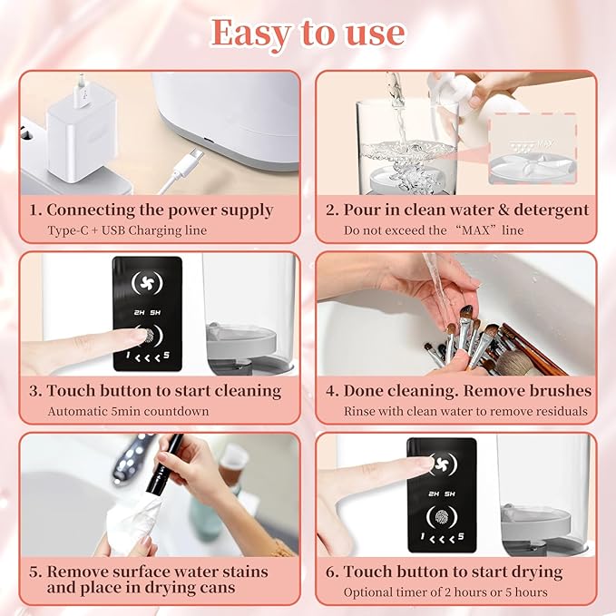 LARDERGO Makeup Brush Cleaner Machine Ultimate Efficient Electric Automatic Cleaner and Dryer for All Types of Makeup Brushes