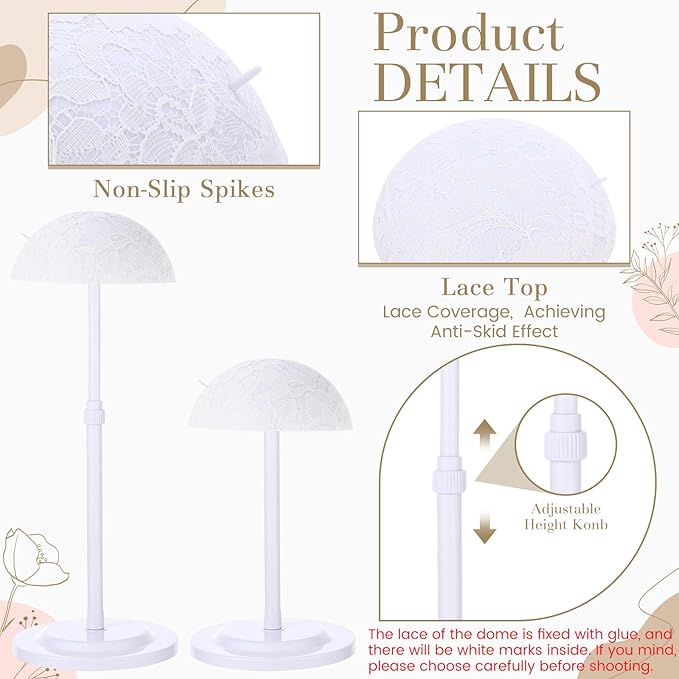 Geelin 4 Pack Wig Stand 9.8-18.9 Adjustable Height Wig Head Holder Non Slip Portable Hat/cap Display Stand for Multiple Wigs(White)