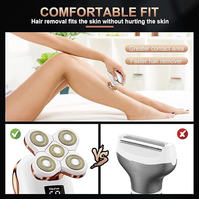 2-in-1 Electric Razors for Women Wet/Dry 5D Razor &amp Hair Trimmer with USB Adapter &amp Charging Cable5D Rechargeable Rotary Shaver with Lithium-Ion Battery Water Resistant Grooming Kit