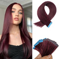 Burgundy Tape in Hair Extensions Human Hair Invisible Remy Hair 18 Inch Tape in Human Hair Extensions 50G 20Pcs for Christmas