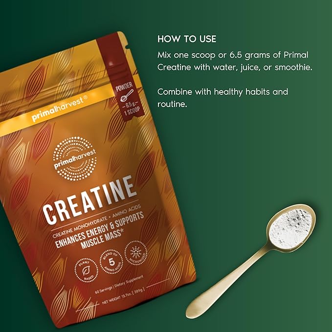 Primal Harvest Creatine Powder Supplement for Men and Women's Fitness Workouts and Muscle Growth to Help Promote Recovery Strength Energy and Endurance (2)