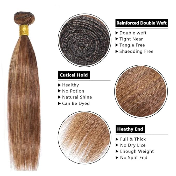 P427 Highlight Blonde Bundles Human Hair Brown Straight 3 Bundles 20 22 24 Inch Unprocessed Brazilian Virgin Remy Honey Blonde Straight Bundle Human Hair Extensions