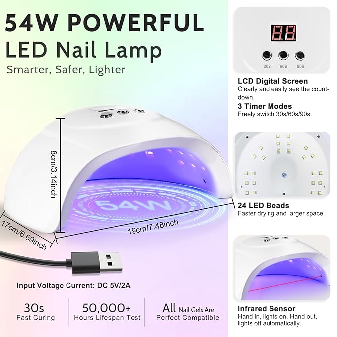 Lavender Violets 45 Colors Gel Nail Polish Kit with U V Light Nude Pinky Jelly Colors 9D Cat Eye Candy Glitter Primer Base Glossy &amp Matte Top Coat for Home Nail Art Design DIY Gift Set 01