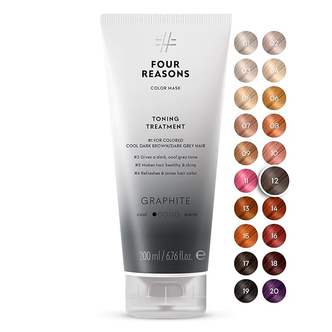 FOUR REASONS Color Mask - Graphite - (27 Colors) Toning Treatment Color Depositing Conditioner Tone &amp Enhance Color-Treated Hair - Semi Permanent Hair Dye Vegan and Cruelty-Free 6.76 fl oz