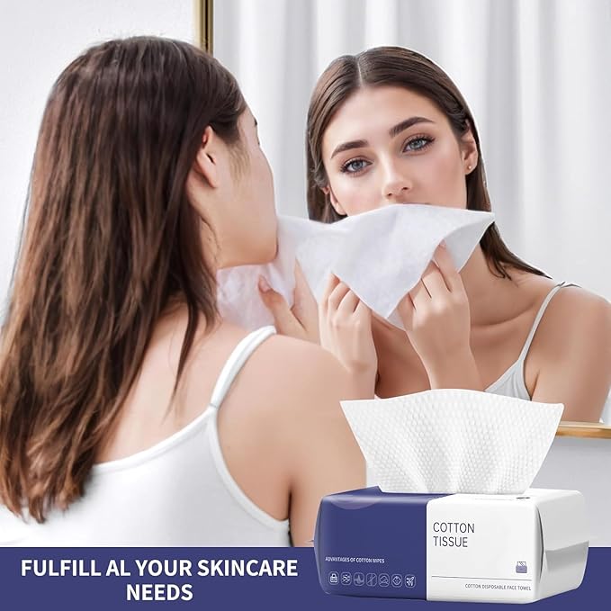 Disposable Face Towel 600 Count Face Towels for Washing Soft Cotton Dry Wipes Facial Cloths Towelettes for Washing and Drying Facial Tissue for Cleansing Skincare and Makeup Remover