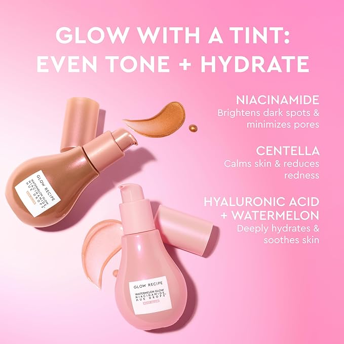 Glow Recipe Hue Drops Tinted Face Serum - Illuminating Glow Drops to Brighten &amp Hydrate - Skincare Makeup Primer &amp Liquid Highlighter to Blur Pores for a Radiant Even Skin Tone - Rosy Glow (4