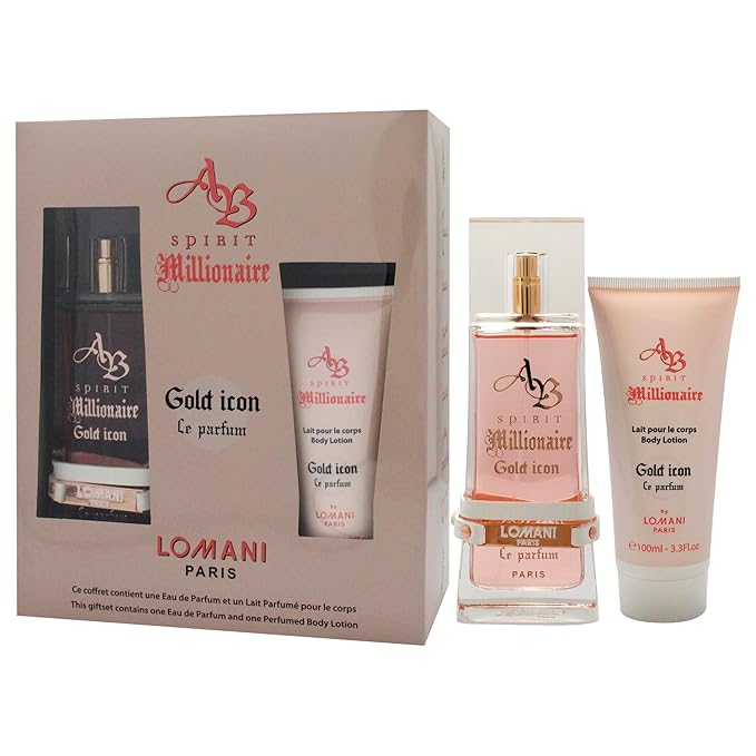 Lomani AB Spirit Millionaire Le Parfum Gold Icon for Women - 2 Pc Gift Set 3.3oz EDP Spray 3.3oz Body Lotion