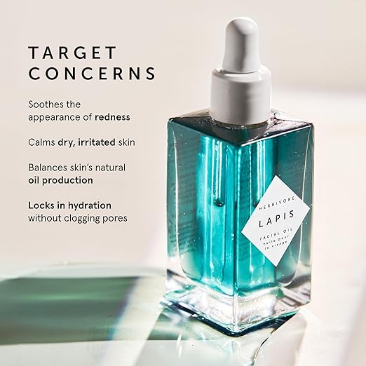 HERBIVORE Lapis Facial Oil | Balances Oil &amp Soothes Redness with Blue Tansy &amp Squalane | Safe for Oily &amp Acne Prone Skin Non-Comedogenic Vegan