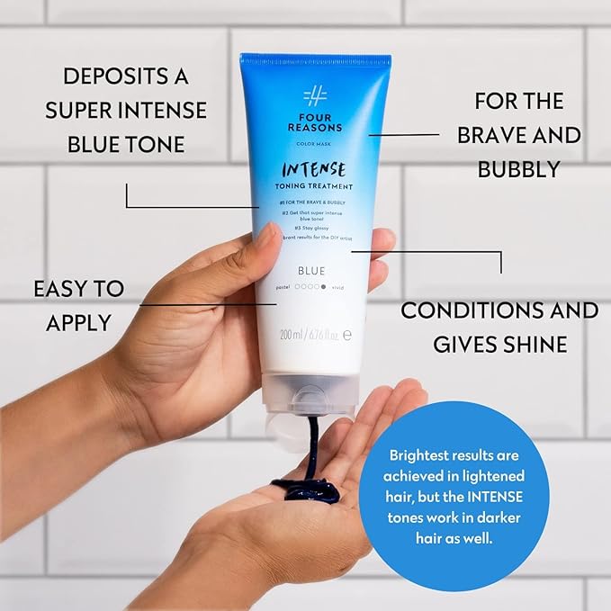 Four Reasons Color Mask INTENSE- Blue ? (27 Colors) Intensive Toning Treatment - Color DepositingConditioner ? Semi Permanent Hair Dye for Lightened and Colored Hair? 100% Vegan 6.76 fl oz
