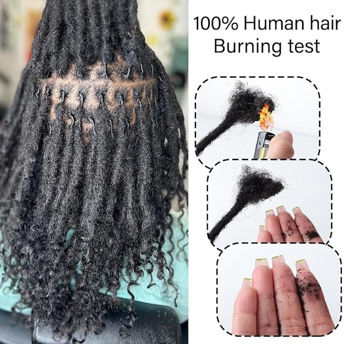 Dreadlock Extensions Human Hair With Curly Ends 0.4cm Width 10 inch 20 Strands Natural Black Loc Extensions Curly End for Women Men