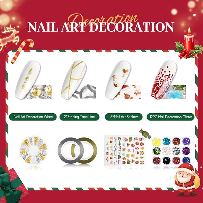 COSCELIA Christmas Gel Nail Polish Kit with U V Light Base and Top Coat 20 Bottles Gel Polish and 3 Colors Poly Extension Polish Set Glitter Decoration Starter Kit Gifts for Women
