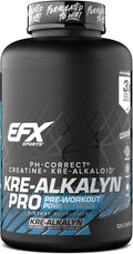 EFX Sports Kre-Alkalyn Pro | pH Correct Creatine Monohydrate Pill Supplement | Muscle Building Pre Workout for Men &amp Women | 60 Servings 120 Capsules
