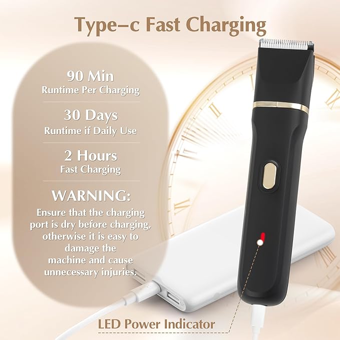 Electric Bikini Trimmer for Women - 5 in 1 Rechargeable Electric Razors for Women IPX7 Waterproof Pubic Hair Trimmer Painless Womens Body Shaver Facial Razor &amp Nose Hair Shaver Black