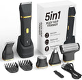 KINGTEE 5-in-1 Electric Bikini Trimmer for Women ? IPX7 Waterproof Shaver Cordless Body &amp Facial Razors for Women Ceramic Blades USB-C Rechargeable Painless Hair Removal Kit (Black)