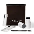 MADLUVV Brow Stamp Kit with Brow Stencils ? Easy Eyebrow Shaper for Natural-Looking Brows ? Popular Eyebrow Stencil Kit Used by Professionals ? 9 Shapes Spoolie Travel Bag &amp Stamp (Dark Grey)