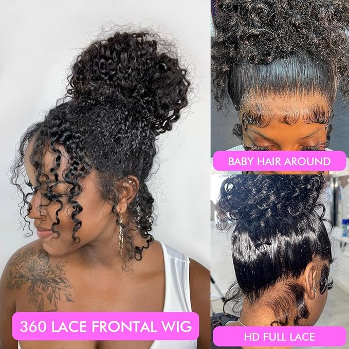 Healthair Hidden Strap 360 Full Lace Front Wigs Human Hair Invisible Strap Pre Plucked Bleached Konts Pre Cut Lace Deep Wave HD Lace Frontal Wig with Drawstring 360 Glueless Wigs(26inch)