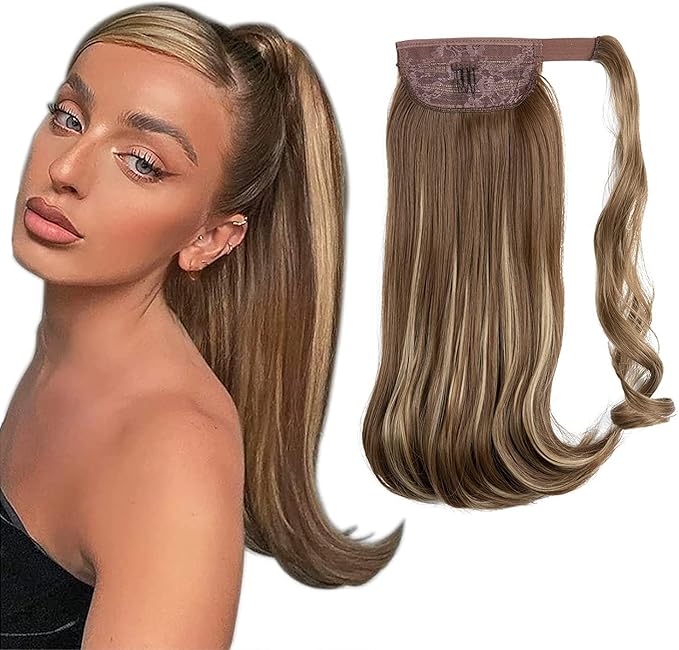 HIHELO 18 Inch Synthetic Straight Ponytail Hair Extensions Wig Bun Wrap Ponytail Barrette Clips for Women Hair Accessories (Color : P4/27)