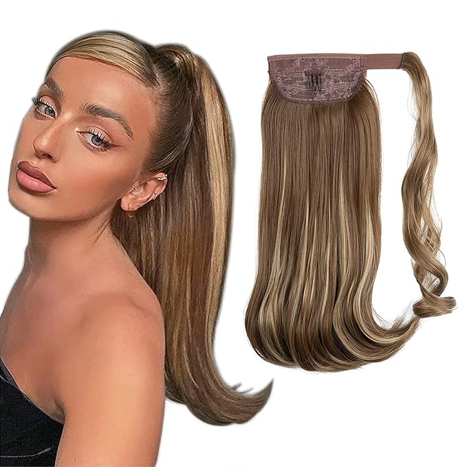EARSHOT Hair Buns Hair Piece 18 Inch Synthetic Straight Ponytail Hair Extensions Wig Bun Wrap Ponytail Barrette Clips for Women Hair Accessories Hair Accessories For Girls (Color : P12/613)