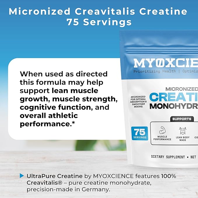 MYOXCIENCE Micronized Creavitalis Creatine | The World?™s Purest Micronized Form of Creatine Monohydrate | Supports Muscle Performance Lean Body Mass &amp Cognition | 75 Servings