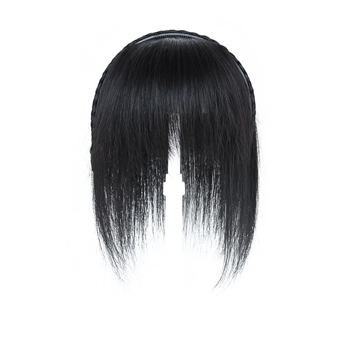 10 Straight Hair Piece With Twist Braid Headband for Women Human Hair Clip In Topper Hair Extension With Bangs (Natural Black)