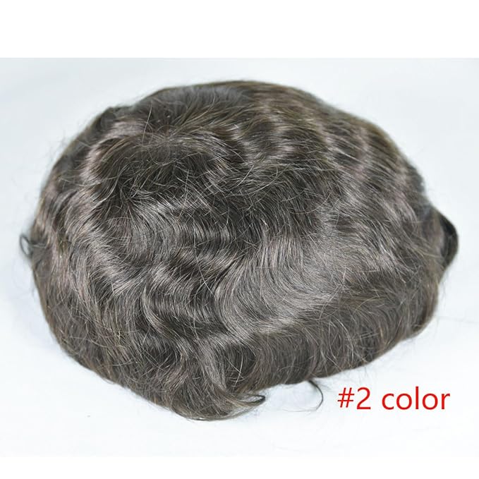 Men?™s Toupee 10x8inch Hair Pieces for Men 100% European Virgin Human Hair Replacement System Natural Hairline Topper AU Middle Lace with PU around (#2 color)
