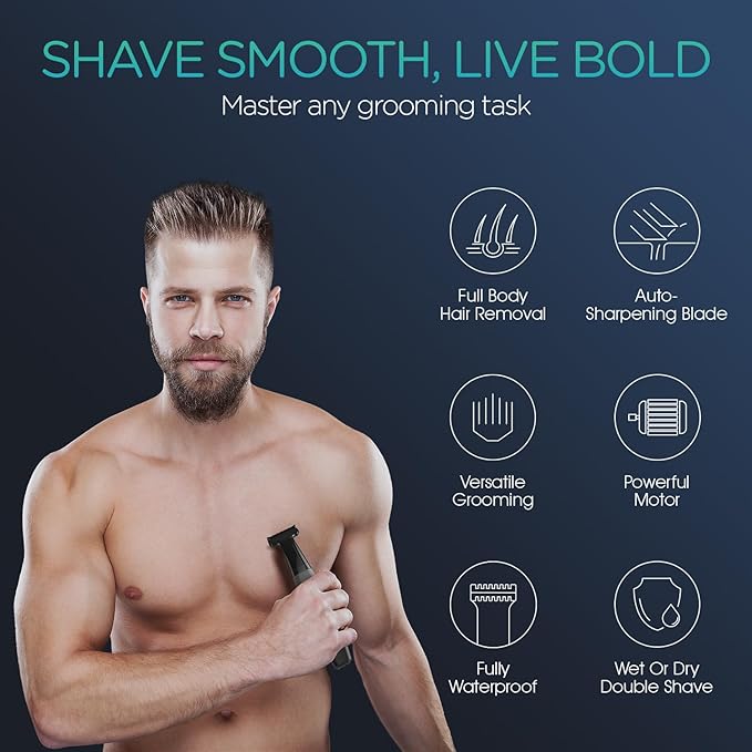 VOYOR Beard Trimmer for Men Electric Razor Nose Face Body Hair Trimmer with Adjustable Length Combs All in 1 Rechargeable Mens Grooming Kit Cordless Electric Shaver Wet/Dry TX510 (Grey)