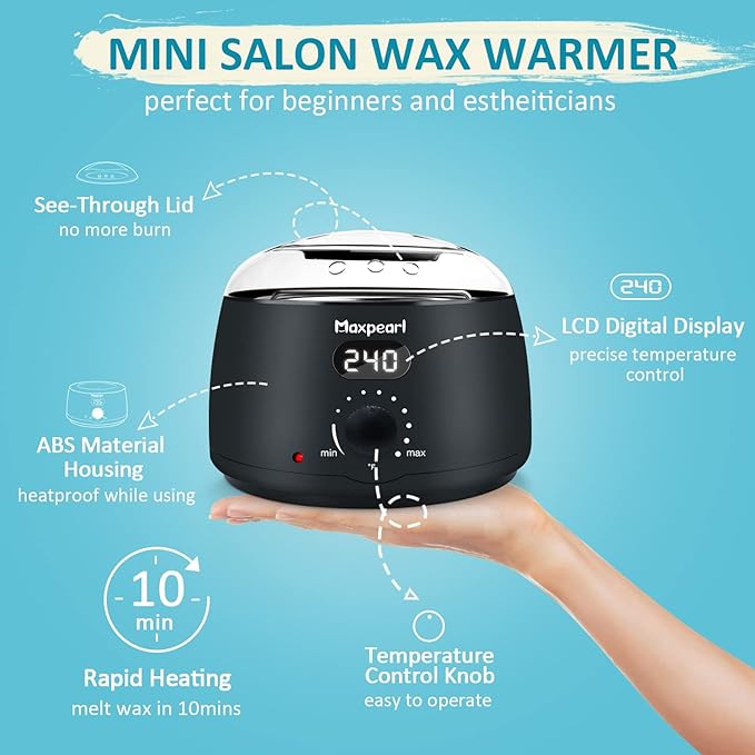 Maxpearl Digital Waxing Kit - Women Men Hard Wax Melt Warmer Kit for Hair Removal - Sensitive Skin Eyebrows Face Underarms Brazilian Bikini Legs