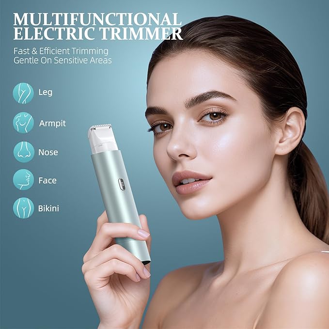 Bikini Trimmer for Women Dual Head Face Shaver Body Hair Trimmmer IPX7 Waterproof Womens Electric Razor for Legs Lake Green
