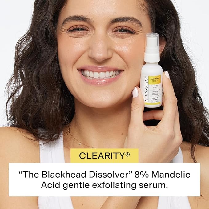CLEARSTEM - CLEARITY The Blackhead Dissolver Mandelic Acid Serum - Vitamin C Turmeric Collagen Boost - All Skin Types - Facial Skin Care Products - Gluten Free Cruelty Free - 1 fl oz / 29ml