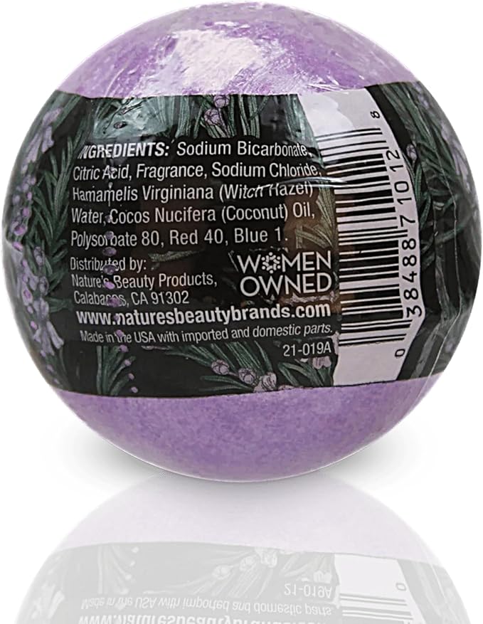 Nature's Beauty Lavender &amp Rosemary Bath Bomb Multi-Pack - Luxury Fizzy Spa Bath Bomb to Help Calm Soothe + Revive Dull and Dry Skin Made with Coconut Oil &amp Witch Hazel 5.5 oz (4 Pack)