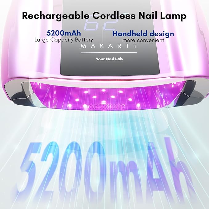Makartt UV LED Nail Lamp with Handle for Gel Polish ? Fast Curing UV Light Nail Dryer with 42 Beads 4 Timers Cordless Rechargeable Lamp LCD Touchscreen &amp Smart Sensor(Gradient Purple)