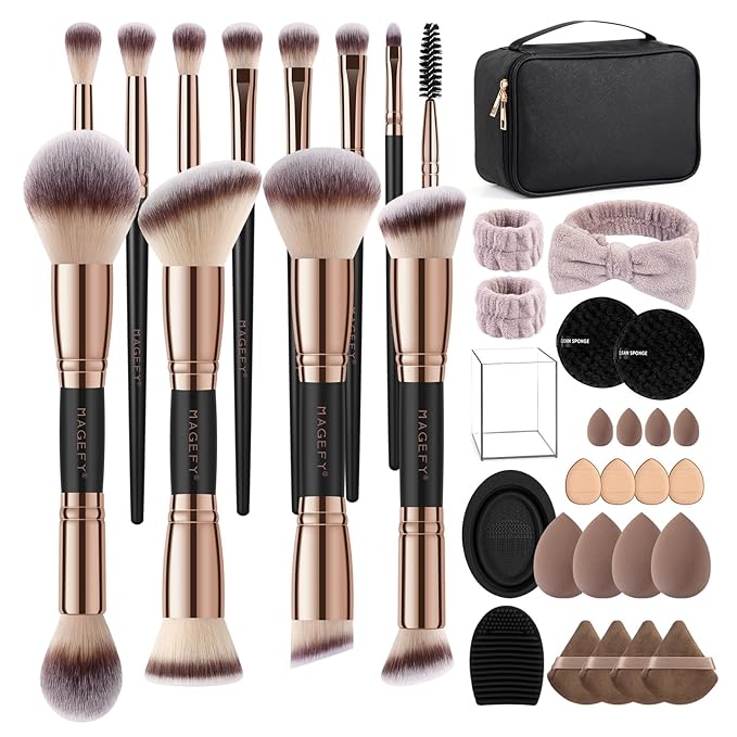 MAGEFY Makeup Brushes 37 Pcs Makeup Kit Multi-functional Makeup Tool Set with Double-End Powder Blush Eyeshadows Brush Make up Brushes Set BagBlackgold