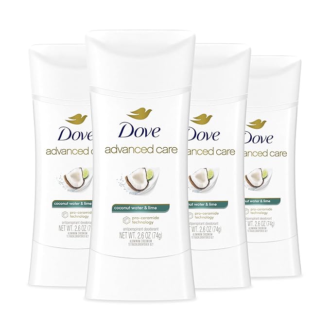 Dove Advanced Care Antiperspirant Deodorant Stick Coconut Water &amp Lime scent 4 Ct for helping skin barrier repair after shaving 72H odor control &amp all-day sweat protection for soft underarms 2